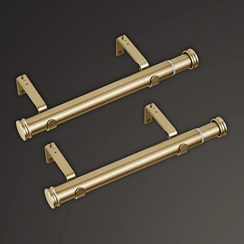 MODE Premium Collection Side Mount 1 1/8" Diameter Curtain Rod Set of Two with Brushed Gold End Cap Finials and Steel Wall Mounted 12” to 20” Adjustable Curtain Rods, Brushed Gold