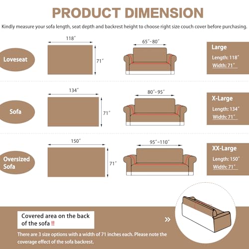 DREAMINGO Couch Cover Reversible Chenille 3 Seat Sofa Covers for Pet Kids Beige Coffee Couch Protector for 3 Cushion Couch Sofa Vertical Stripe Jacquard Sofa Slipcover Sectional, 71"x134"