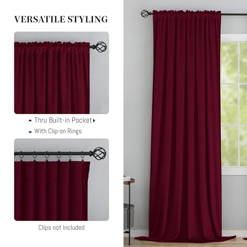 Yakamok Velvet Curtains 84 inches 2 Panels - Luxury Room Darkening Wine Red Curtains for Bedroom Living Room Thermal Insulated Super Soft Window Drapes Rod Pocket, Wine Red, W52 x L84 inches