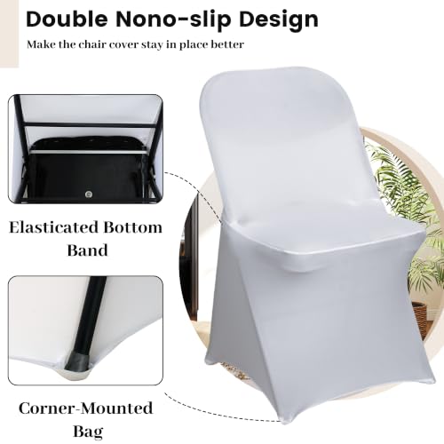 Dimatic 6 Pack Red Stretch Fabric Folding Chair Covers, Universal Fit Washable Slipcovers for Wedding, Banquet, Party