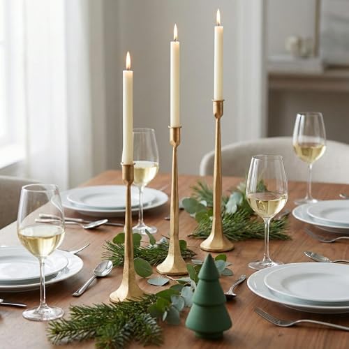 Iron Taper Candle Holder Set of 3, Gold Candlestick Holders Decorative Candle Stand, Tapered Candle Holders Tall Set for Wedding, Dining Table, Home Decoration (Gold)