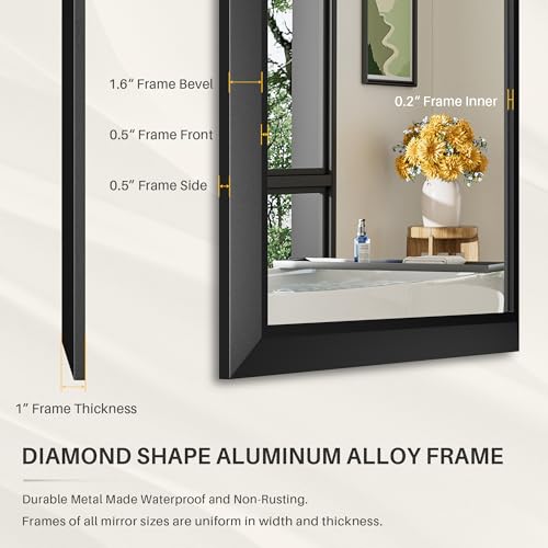 Briivue 24x36 Inch Black Bathroom Mirror for Wall, Thick Metal Framed Rectangle Mirrors for Over Sink, Bedroom, Living Room, Entryway, Anti-Rust, HD Tempered Glass