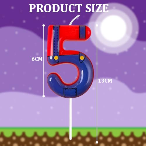 Boys and Girls Red and Blue Digital Birthday Candles, Birthday Cake Party Decorations, Cartoon Game Theme Party Decorations, Children's Party Supplies(5)