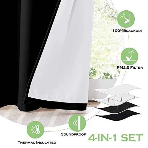 KGORGE 4-in-1 Soundproof Anti Dust 100% Blackout Curtains with Melt-Blown Layer Noise Reducing Thermal Insulating Window Drapes for Bedroom Nursery, W 52 x L 84, Black, 2 Panels