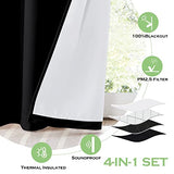 KGORGE 4-in-1 Soundproof Anti Dust 100% Blackout Curtains with Melt-Blown Layer Noise Reducing Thermal Insulating Window Drapes for Bedroom Nursery, W 52 x L 84, Black, 2 Panels