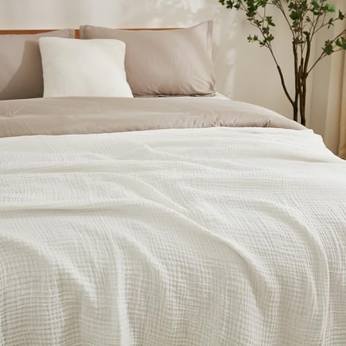 EMME Cotton Muslin Large Throw Blanket Couch 4-Layer Breathable Gauze Soft Lightweight Bed Blankets Adults (50"x71")
