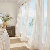 NICETOWN Sheer Linen Curtains 96 Inch Length for Bedroom Living Room 2 Panels, Ivory Rod Pocket & Back Tab Semi Sheer Drapes Privacy Semitransparent Farmhouse Window Treatment, W52 x L96