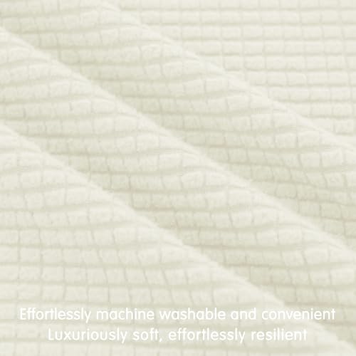 Hokway Stretch Couch Cushion Covers, 3 Piece Individual Sofa Cushion Slipcovers，Jacquard Sofa Seat Slipcover Set, Non-Slip Protector for Cushion (Creamwhite,Small-3PC)