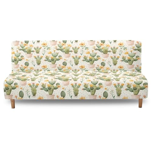 Cactus Print Easy-Going Futon Cover, Dual Couch Cover, Stretch Armless Sofa Cover, Leakproof Furniture Protector for Kids, Pets, Dog and Cat