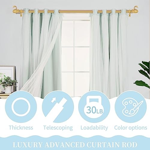 TANGWIN Gold Curtain Rods for Windows 48 to 84 Inch(4-7ft),1 Inch Adjustable Curtain Rod,Heavy Duty Window Rods,Decorative Swan Finials Drapery Pole,Telescoping Single Rod for Bedroom 36-88",Brass