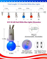 Red White Blue Lights Outdoor 17.5Ft 4th of July Lights 50 LED G15 Globe Patriotic String Light, Plug in Red White and Blue String Light for Fourth of July Memorial Day Patio Christmas Home Decor