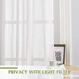 NICETOWN Linen Sheer Curtains 96 inches Long for Living Room, Bedroom Curtains 2 Panels Set Grommet Semi Sheer Privacy with Light Filtering Flax Open Linen Weave Drapes, W52 x L96, White