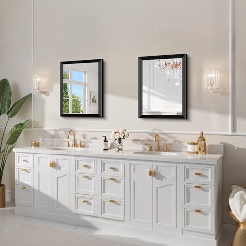 DESBING 18x24 inch Black Bathroom Mirror,Bevelled Edge Black Mirror with Ribbed Texture-Modern Rectangle Bathroom Wall Mirror for Vanity, Tempered Glass,Hangs Horizontally or Vertically