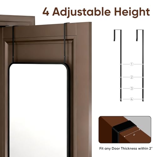 Antok 48''x 14'' Full Length Mirror Over Door, 4-in-1 Standing Leaning Wall Mounted, Adjustable Hanging Mirror for Bedroom Living Room, Black, Rounded Corner
