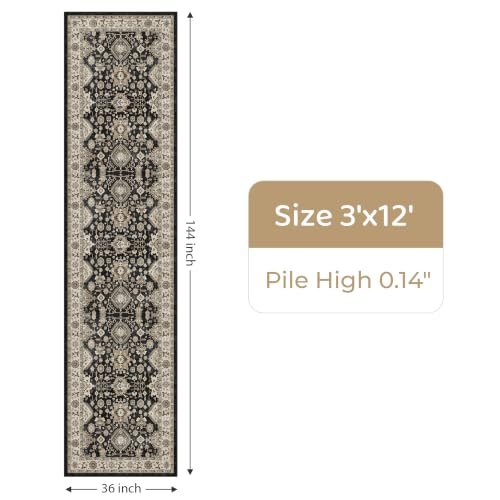 Washable Hallway Runner Rug 3x12: Non Slip Runner Rugs with Rubber Backing