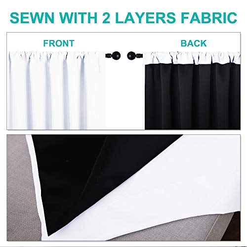 NICETOWN White 100% Blackout Curtains 45 inches Long for Kitchen, Rod Pocket Basement Window Treatment Thermal Insulated Lined Drapes for Small Window (1 Pair, 37 inches Width Each Panel)