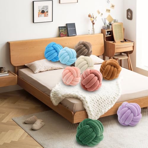 Knot Pillow Ball, Soft Plush Decorative Throw Pillow, Handmade Round Knotted Cushion for Sofa, Couch & Bedroom, Cute Home Decor Pillow (7.87 Inches, Hot Pink)