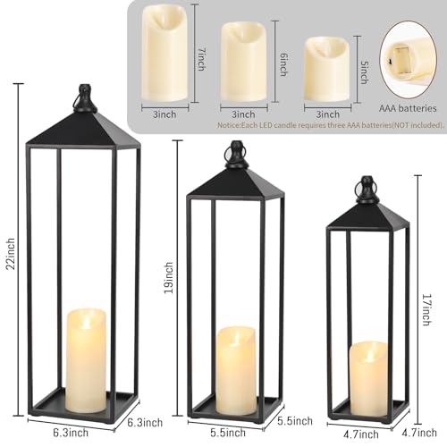 22'' 19'' 17'' Lanterns Decorative Outdoor Indoor, Set of 3 Floor Lanterns
