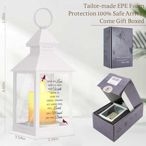 Sympathy Gifts for Loss of Loved One, Memorial Gift Lantern with Card, Bereavement Gift Candle Lights, Memory Lamp with Remote for Funeral Remembrance or Condolences (White)