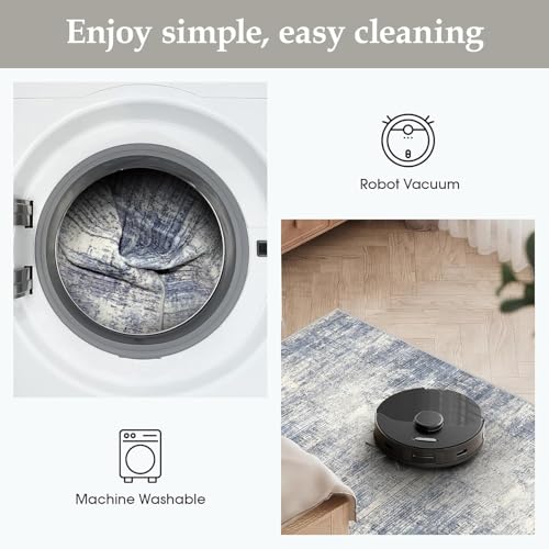 Washable Entryway 2x3 Area Rug: Small Abstract Kitchen Rugs for Indoor Bathroom Entrance Non Slip Door Mat with Rubber Backing Ultra Thin Soft Carpet for Bedroom Pet Feeding Area (Blue Gray,2x3)