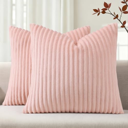 Simmore Fall Soft Pink Flannel Throw Pillow Covers 16X16 Set of 2