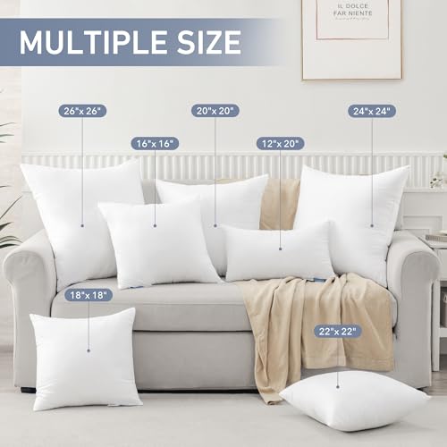 Leeden 12x20 Pillow Inserts Pack of 2, Fluffy Lumbar Throw Pillow Inserts, Soft Rectangle Decorative Throw Pillows for Couch, Sofa, Bed, and Home Decor White Pillows