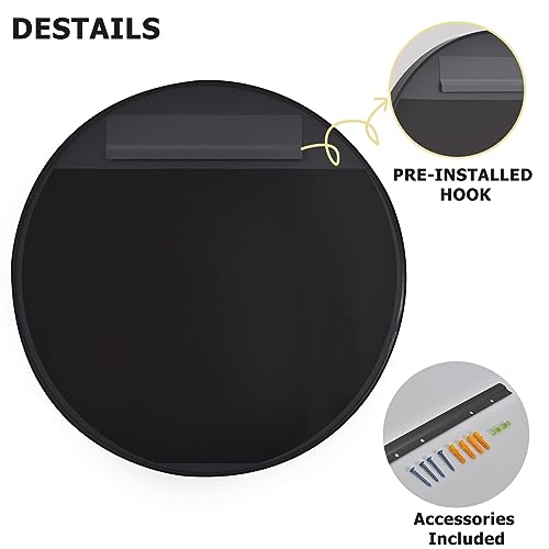 24 Inch Round Bathroom Mirror - Wall Mounted Circle Mirror with Metal Frame, Modern Mirror Suitable for Bathroom, Vanity, Entryway, Living Room, Wall Decor,Black