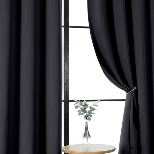Gwine Black Blackout Curtains for Bedroom 84 inches Long 2 Panels, Solid Thermal Insulated Noise Reducing Light Blocking Window Curtains Drapes for Living Room, Each 40Wx84L