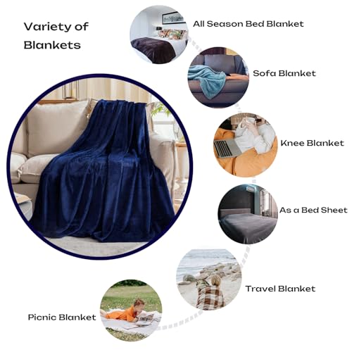 JIAHANNHA Navy Blue Throw Blanket Fleece Blanket Throw Size(50 by 70 Inches),Super Soft Cozy Plush Blanket for Couch Sofa Bed,Lightweight Warm Bed Blankets for Adults,All Season