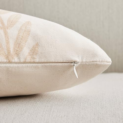 100% Cotton Farmhouse Leaves Throw Pillow Covers Set of 2, 18x18 Inch Mixed Beige Pastoral Decorative Print Cushion Covers for Sofa Bed Living Room Home Decor