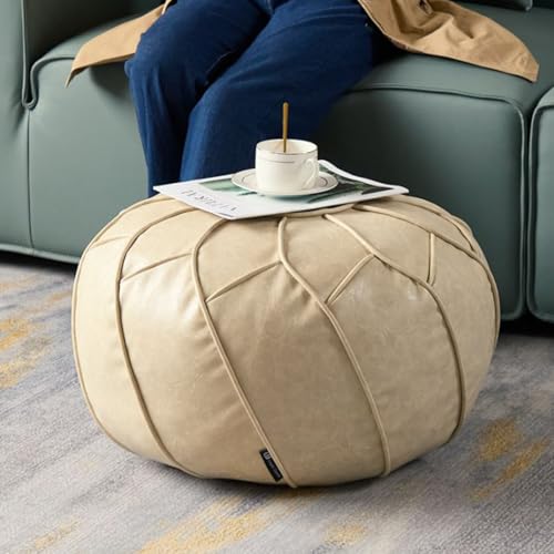 Louis Donné Round Unstuffed Pouf Ottoman Cover, Waterproof Faux Leather Pouffe Foot Stool, Storage Bean Bag Floor Chair, Fashion Decor for Living Room, White (Cover Only, No Filler)