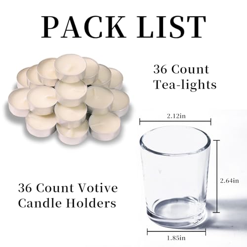 Letine 36-Pack Unscented Tealight Candles & Glass Votive Holders
