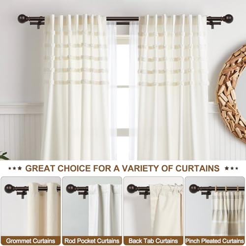 KAMANINA 1 Inch Bronze Double Curtain Rod 66 to 120(5.5-10Feet), Telescoping Splicing Drapery Rods for Windows 54 to 115 Inches, Window Curtain Rod with Round Finials