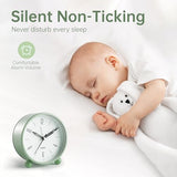 JALL Analog Alarm Clock, 4 inch Super Silent Non Ticking Small Clock with Night Light, Battery Operated, Simple Design, Old Fashioned Style Ideal Decor, for Bedroom, Bedside, Desk, Adult, Gift, Green