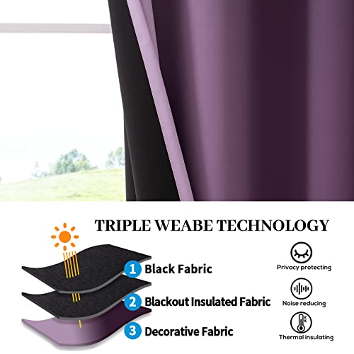 Yakamok Purple 100% Blackout Curtains for Bedroom，Ombre Room Darkening Curtains for Living Room Grommet Window Curtains 84 inches Long,Thermal Insulated Gradient Curtains & Drapes,2 Panels,52x84 inch