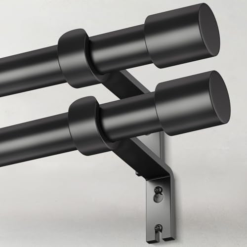 2 Pack Curtain Rods for Windows 28 to 48, 1 Inch Black Curtain Rod Adjustable, Heavy Duty Curtains Rods Modern Style for Bedroom/Living Room/Kitchen, 32"-60"