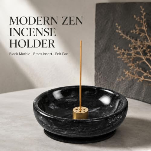 Incense Holder, Beautiful Natural Marble Incense Burner for Meditation, 9 Incense Holes Suitable for Most Types (Black)