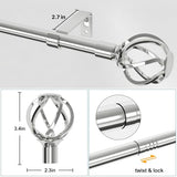 Silver Curtain Rods for Windows 66 to 120 with Cage Finials, Heavy Duty Curtain Rod with Splicing Adjustable, Decorative Curtain Rods for Outdoor Patio, Sliding Glass Door, 5/8" Diameter (Chrome)