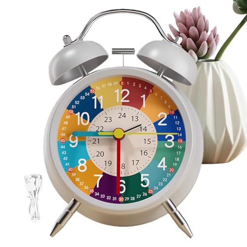 Childrens Analog Alarm Clock, Quiet Non Ticking Time Learning Clocks with Backlight Feature, Vibrant Educational Clock for Kids Room and Nursery, Ideal Early Learning Gift for Boys and Girls