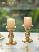 NUPTIO Gold Pillar Candle Holders: Brass Table Centerpiece for 3" Candles
