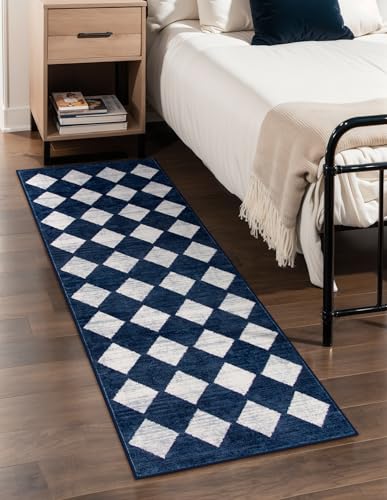 Lahome Checkered Washable Kitchen Rug Blue 2x6 Rug Runners for Hallways