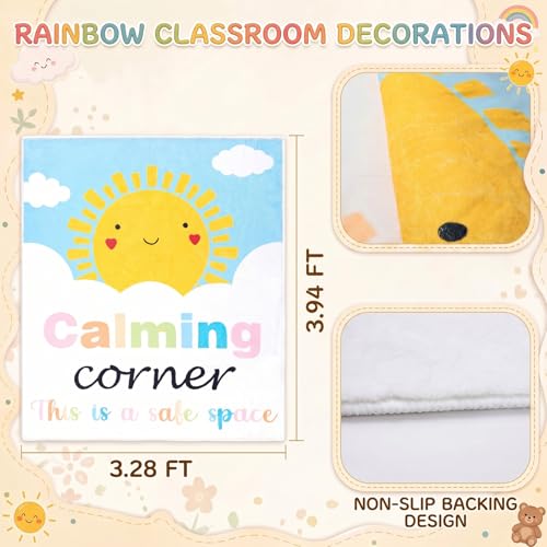 Tinideya 3.3 x 4 ft Calming Corner Classroom Rug Calm Down Reading Corner Safe Space Rug Soft Mental Health Floor Mat for School Home Living Bedroom Playroom Nursery