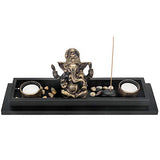 MyGift Mini Zen Garden with Ganesh Statue, Incense Stick Burner, Tealight Candle Holders, Decorative Rocks and Display Tray
