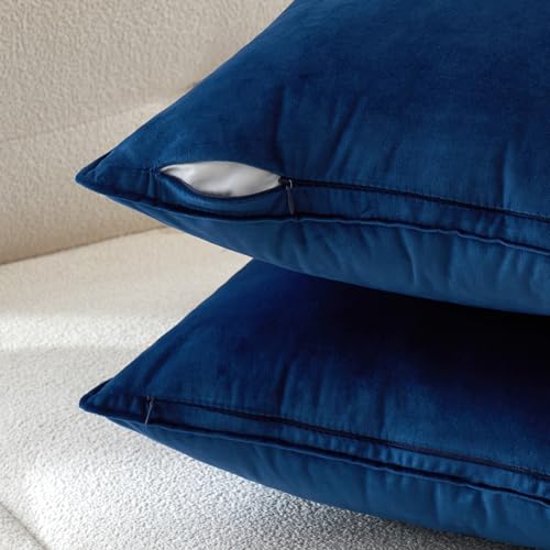 MIULEE 18x18 Inch Pack of 2 Throw Pillow Inserts 100% Virgin Fiber Filling Bundle Navy Blue Velvet Throw Pillow Covers Decorative for Livingroom Bedroom Sofa Couch Bed