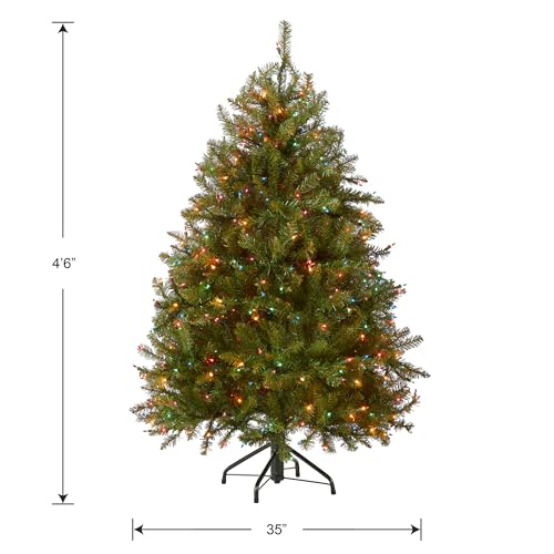National Tree Company 4.5 ft Pre-Lit Dunhill Fir Artificial Christmas Tree, 450 Multicolor Lights, 763 Tips, Includes Stand, Green