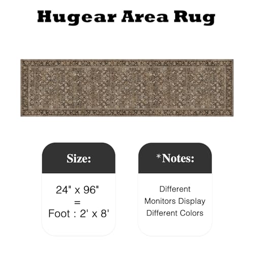 HUGEAR 2x8 Runner Rug Machine Washable Brown Hallway Area Rug Indoor Accent Rugs Floral Low Pile Carpet Soft Throw Rugs Bedroom Living Room Office Dining Kitchen Laundry Non Slip