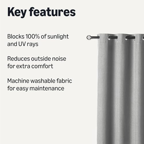 Amazon Basics 100% Blackout Curtains with Grommets, Noise Reducing, 52 x 84 Inches, Dark Gray, 2 Panels