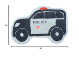 Hand Tufted Police Car Bedroom or Bathroom Rug - 30x20 in; 100% Cotton Kids Bathroom Mat; Decorative Kids Area Rug