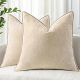 decorUhome Chenille Beige Velvet Throw Pillow Covers 26x26 Set of 2