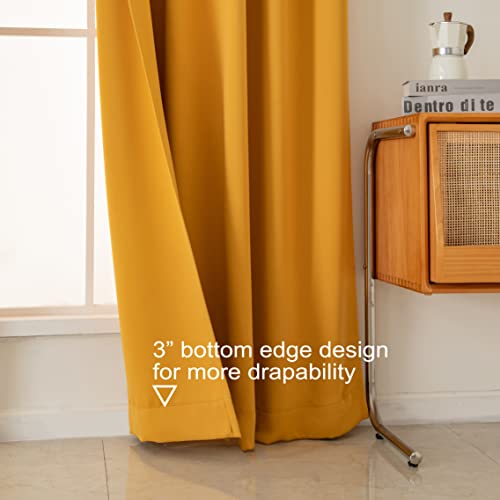 Pickluc Blackout Curtains 84 Inches Long 2 Panels, Black Out Drapes for Bedroom or Living Room, Back Tab and Rod Pocket Top, Set of Two, Mustard Yellow, 52" Wide and 84" Length.